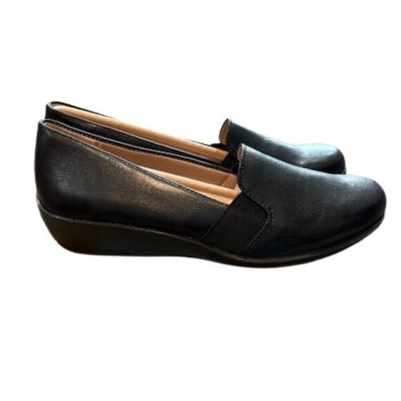 Life Stride Shoes - LifeStride “Isabelle” Wedge Faux Leather Slip-Ons in Black – Size 6.5 M
